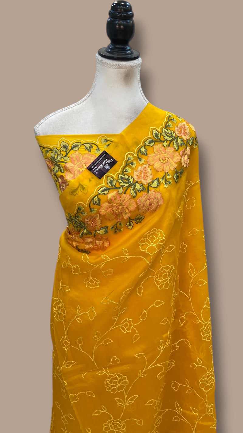 Pure Organza Chikankari Handloom Banarasi Saree - The Handlooms