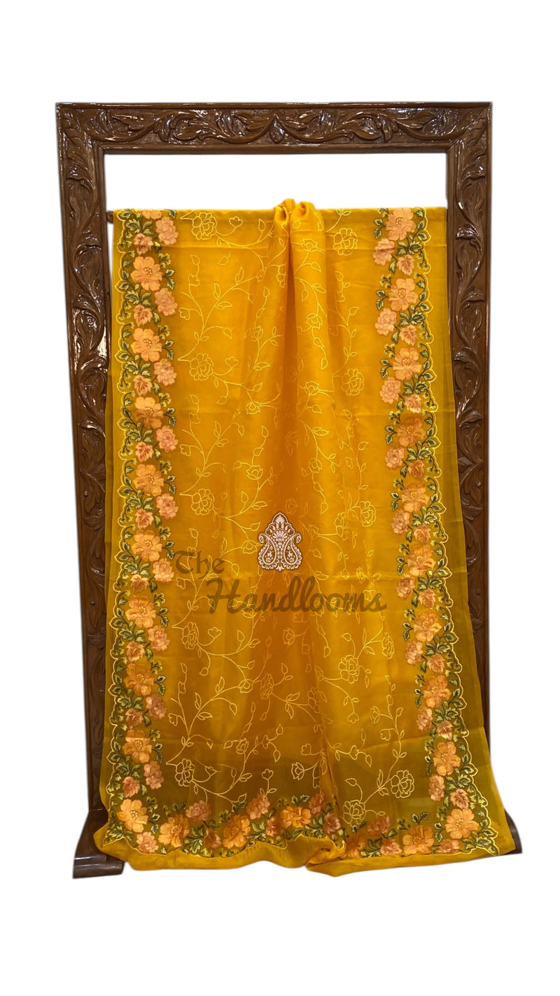 Pure Organza Chikankari Handloom Banarasi Saree - The Handlooms