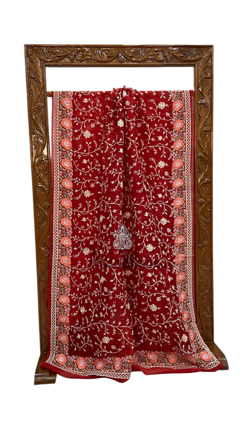 Pure Organza Chikankari Handloom Banarasi Saree - The Handlooms