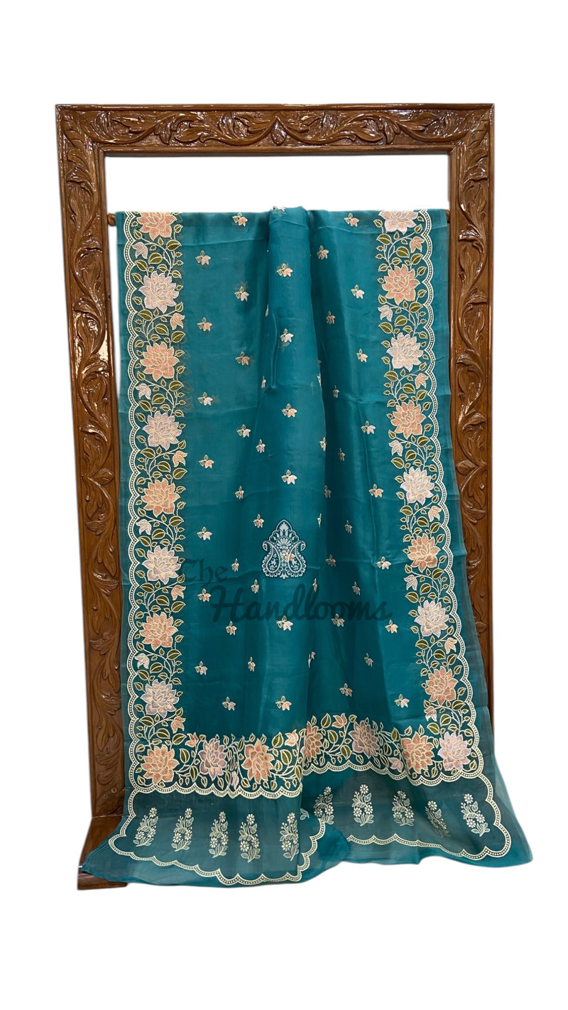 Pure Organza Chikankari Handloom Banarasi Saree - The Handlooms