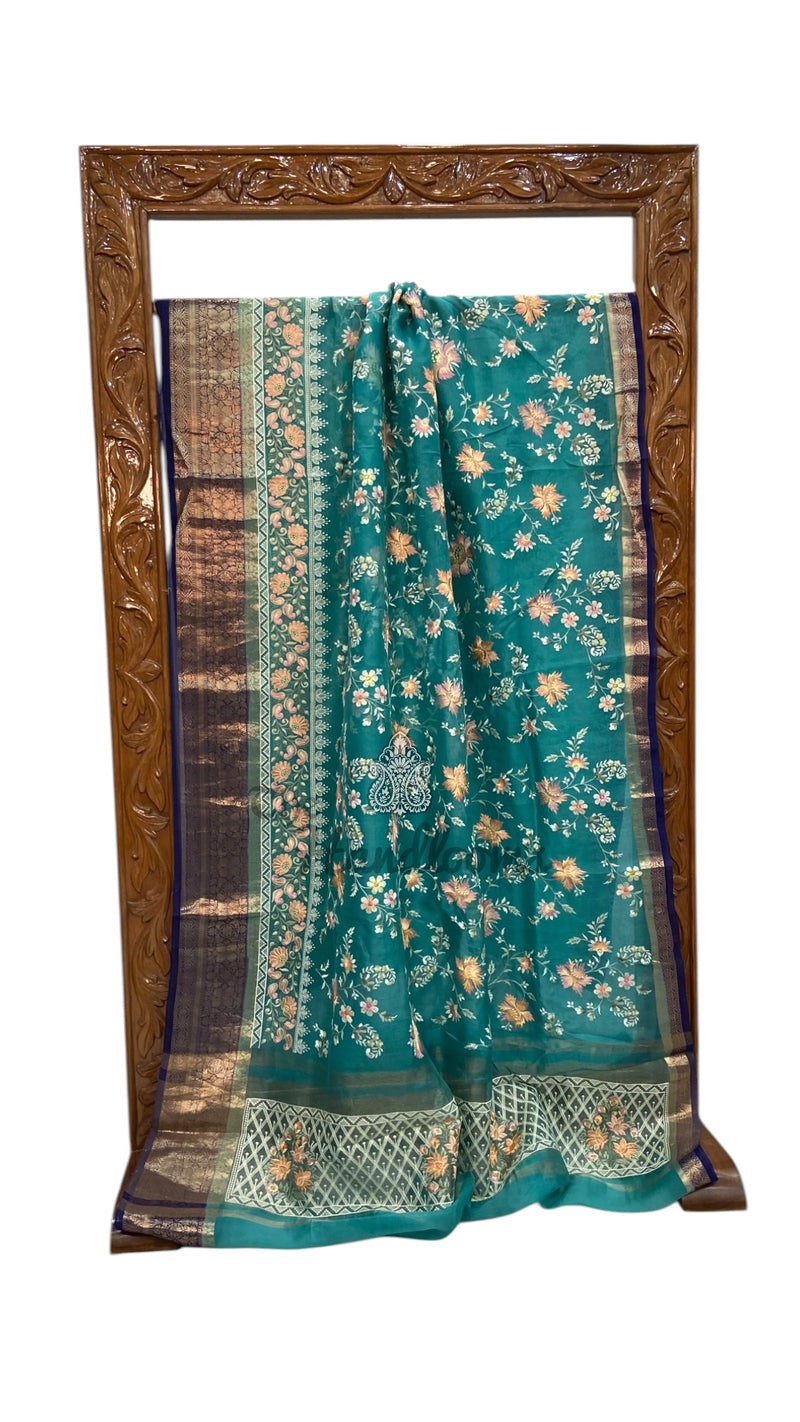 Pure Organza Chikankari Handloom Banarasi Saree