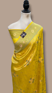 Yellow Pure Tussar Georgette Brocade Handloom Banarasi Saree - The Handlooms