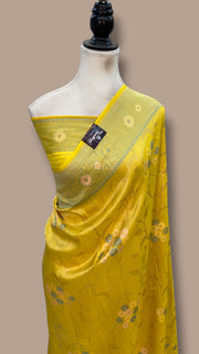 Yellow Pure Tussar Georgette Brocade Handloom Banarasi Saree - The Handlooms
