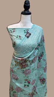 Pure Chiniya Silk Handloom Banarasi Saree Digital Print with Chikankari - The Handlooms