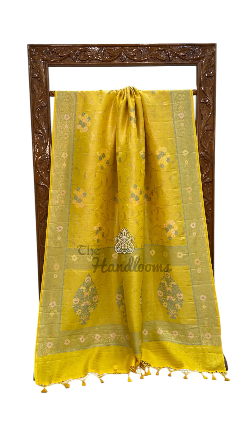 Yellow Pure Tussar Georgette Brocade Handloom Banarasi Saree - The Handlooms