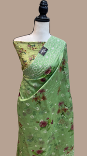 Pure Chiniya Silk Handloom Banarasi Saree Digital Print with Chikankari - The Handlooms
