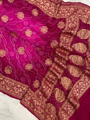 Pure Georgette Banarasi Bandhej Handloom Dupatta - The Handlooms