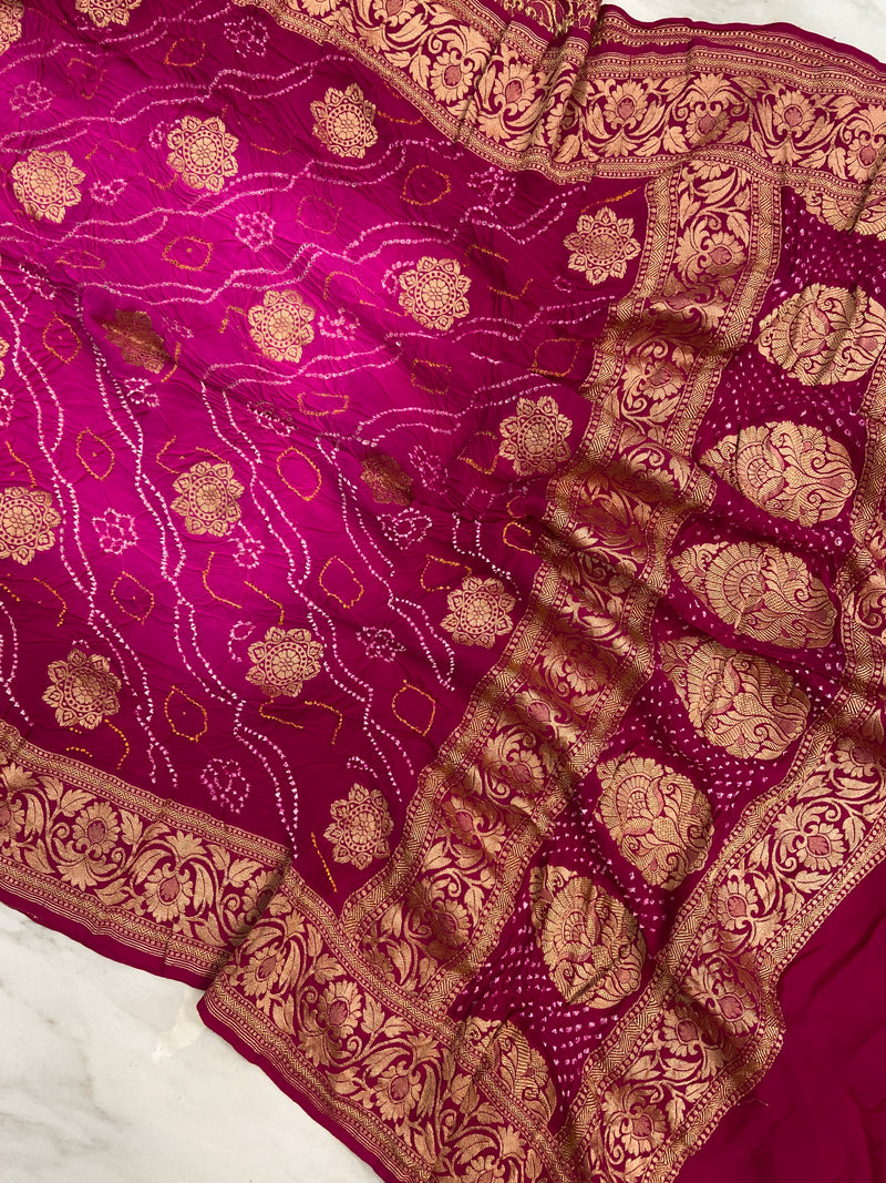 Pure Georgette Banarasi Bandhej Handloom Dupatta - The Handlooms