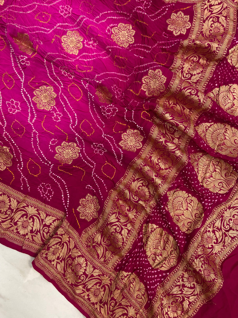 Pure Georgette Banarasi Bandhej Handloom Dupatta - The Handlooms