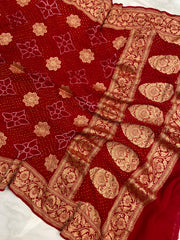 Pure Georgette Banarasi Bandhej Handloom Dupatta - The Handlooms