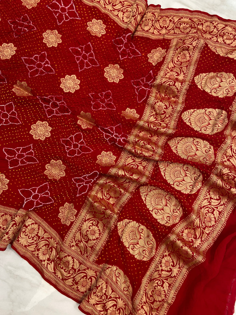 Pure Georgette Banarasi Bandhej Handloom Dupatta - The Handlooms