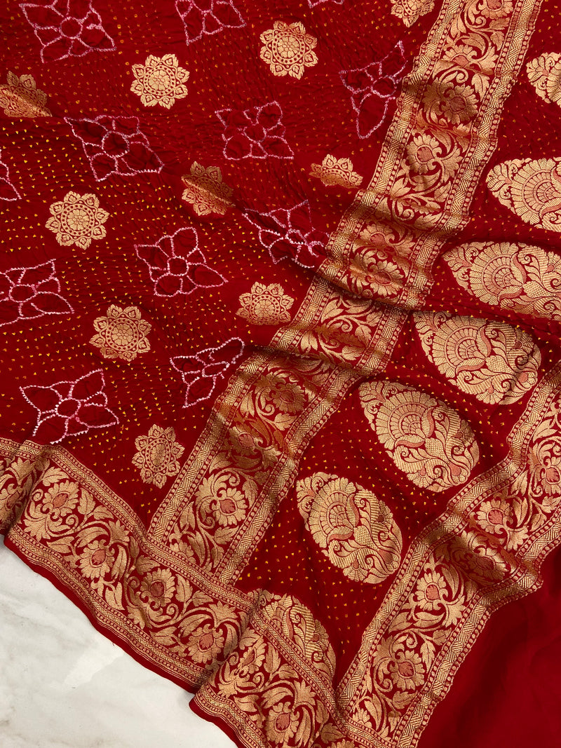 Pure Georgette Banarasi Bandhej Handloom Dupatta - The Handlooms