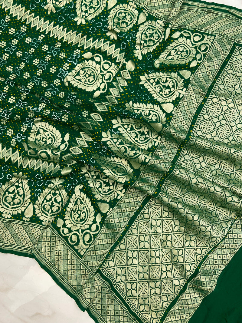 Pure Georgette Banarasi Bandhej Handloom Dupatta - The Handlooms