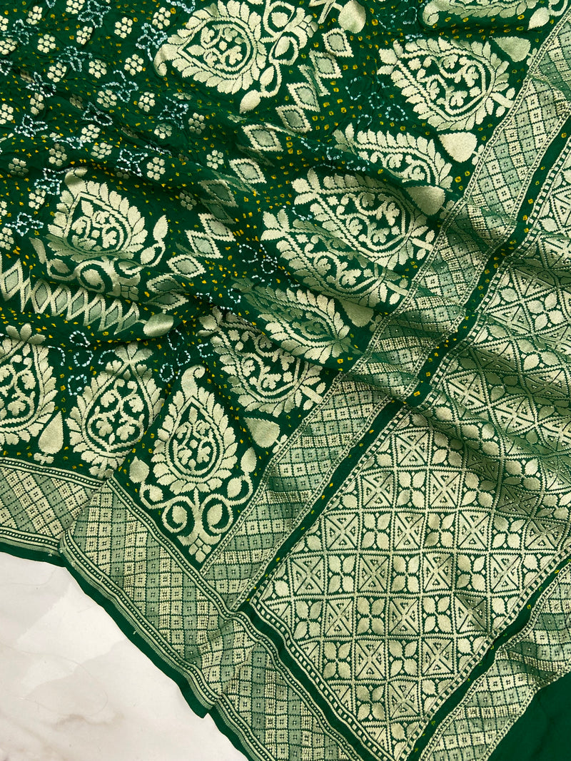 Pure Georgette Banarasi Bandhej Handloom Dupatta - The Handlooms