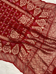 Pure Georgette Banarasi Bandhej Handloom Dupatta - The Handlooms