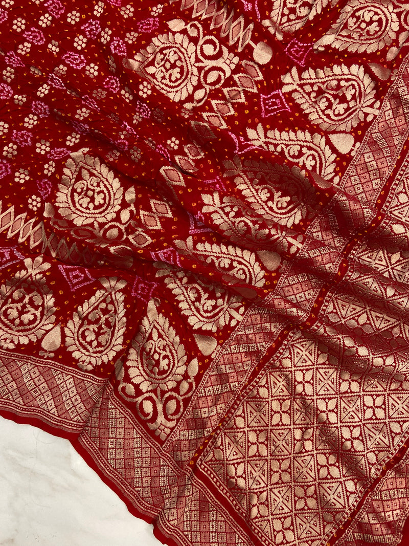 Pure Georgette Banarasi Bandhej Handloom Dupatta - The Handlooms
