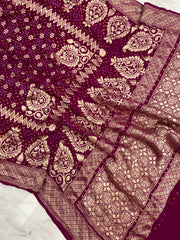 Pure Georgette Banarasi Bandhej Handloom Dupatta - The Handlooms