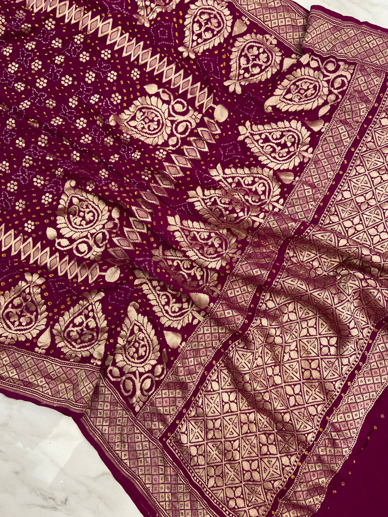 Pure Georgette Banarasi Bandhej Handloom Dupatta - The Handlooms