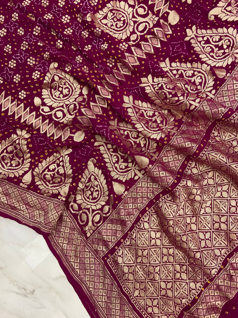 Pure Georgette Banarasi Bandhej Handloom Dupatta - The Handlooms