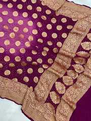 Pure Georgette Banarasi Bandhej Handloom Dupatta - The Handlooms