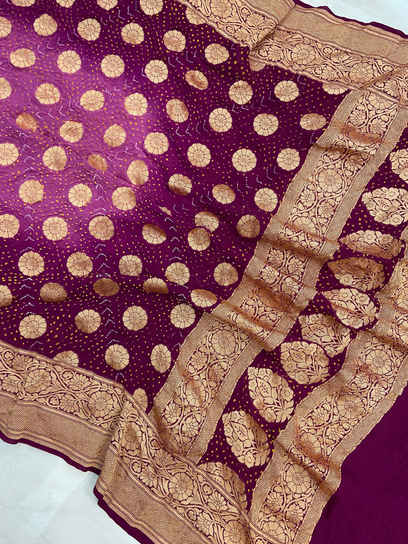 Pure Georgette Banarasi Bandhej Handloom Dupatta - The Handlooms