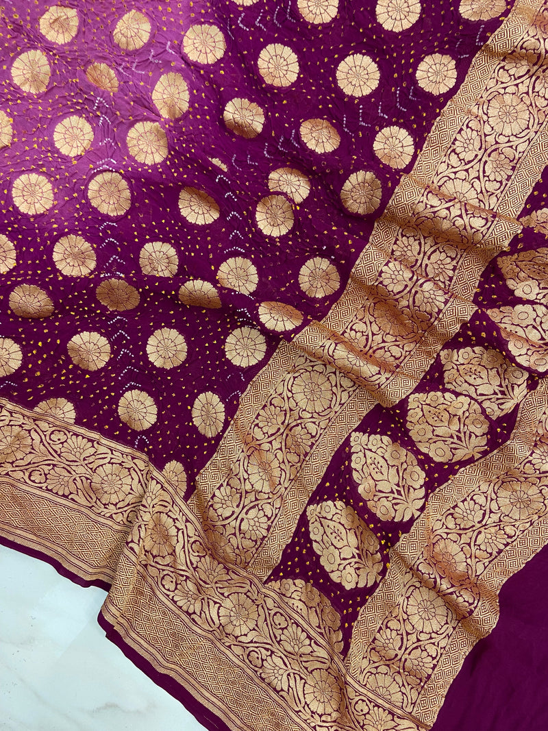 Pure Georgette Banarasi Bandhej Handloom Dupatta - The Handlooms