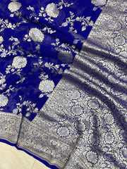Pure Khaddi Georgette Handloom Banarasi Saree - All over sona roopa Jaal Work - The Handlooms
