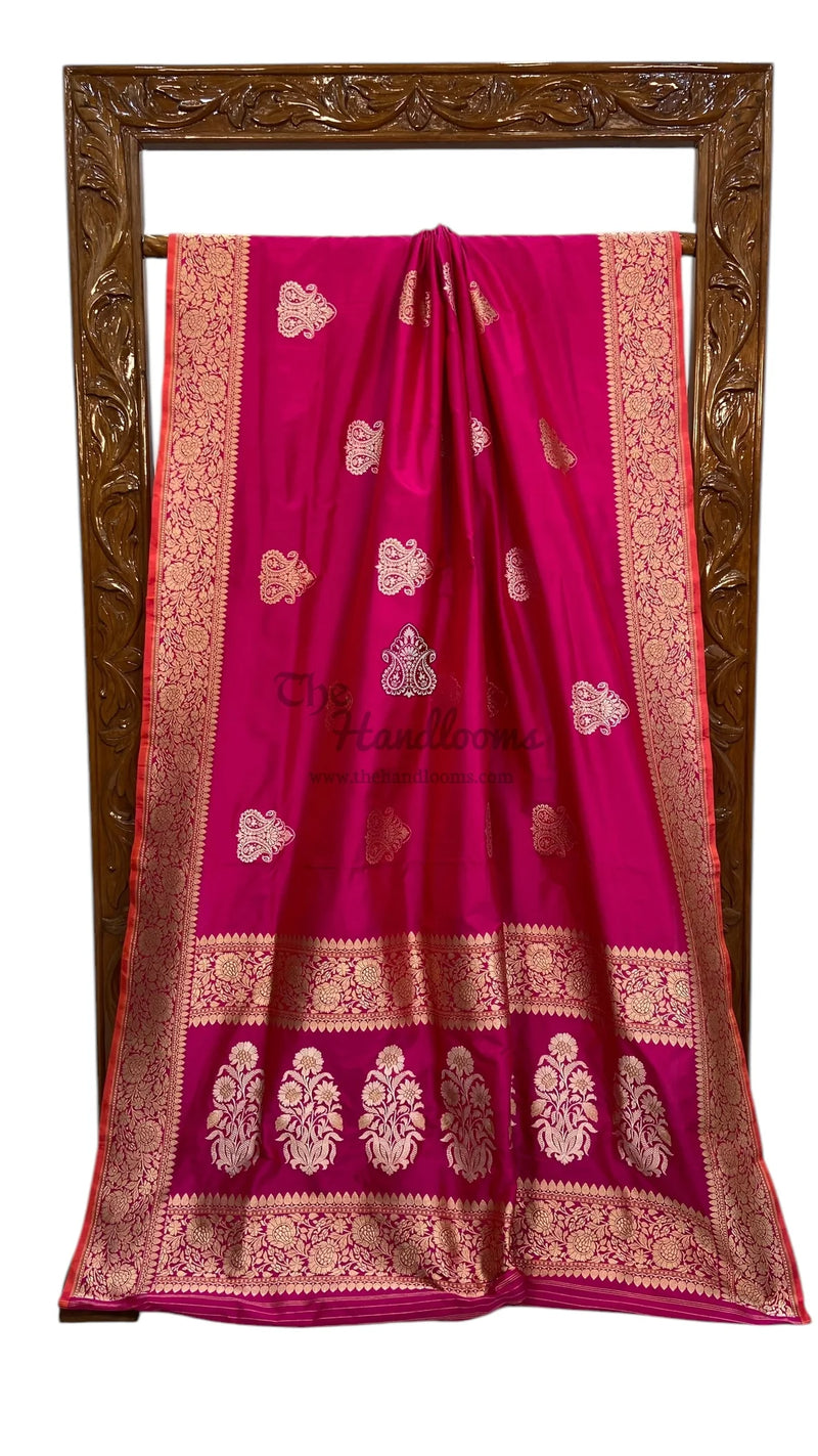 Purple Pure Katan Silk Banarasi Handloom Saree - All over Sona Roopa Kadua motifs - The Handlooms