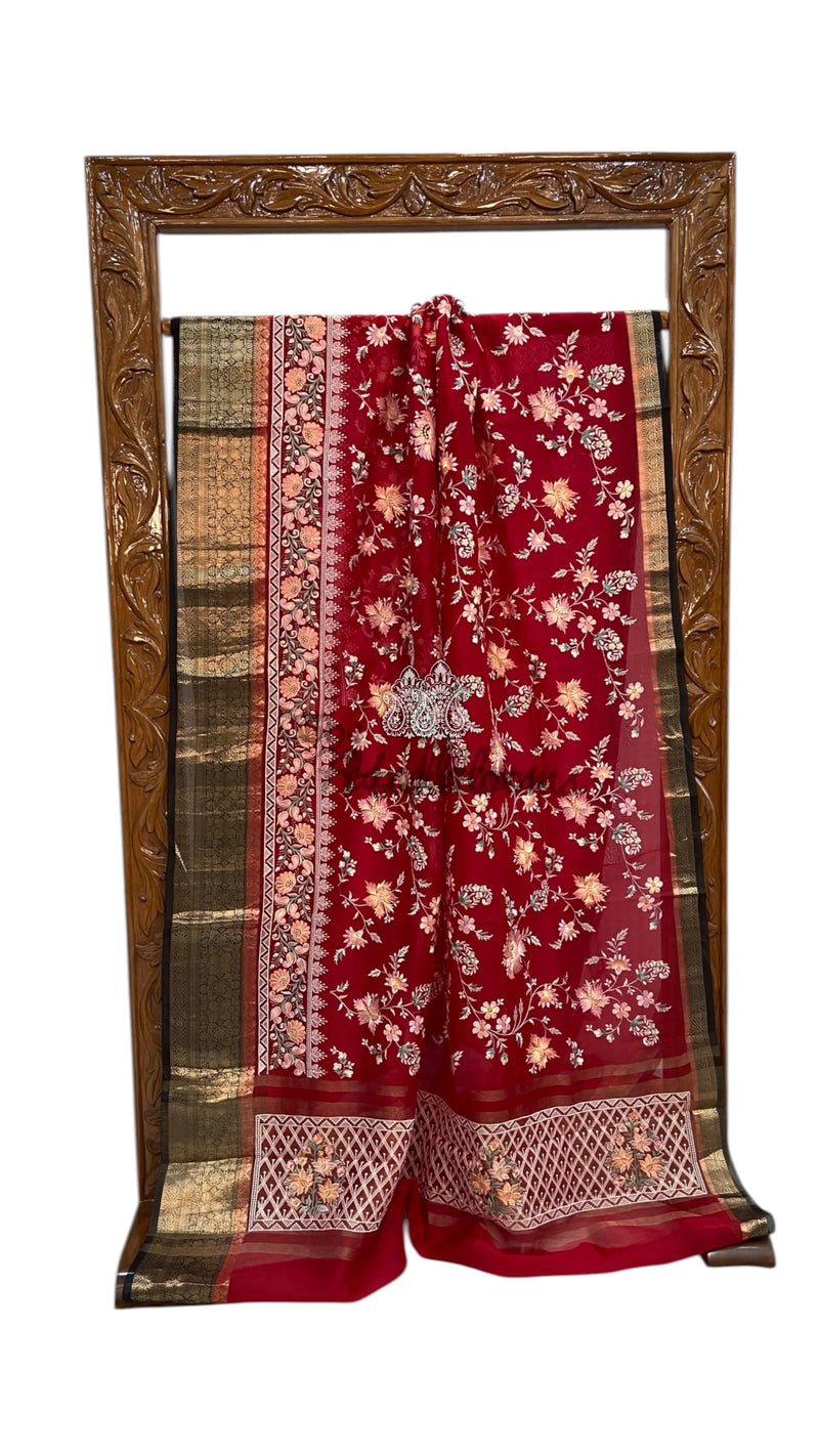 Pure Organza Chikankari Handloom Banarasi Saree - The Handlooms