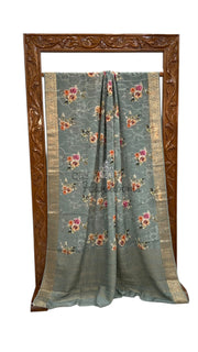 Pure Georgette Handloom Banarasi Saree - Chikankari With Digital Print - The Handlooms