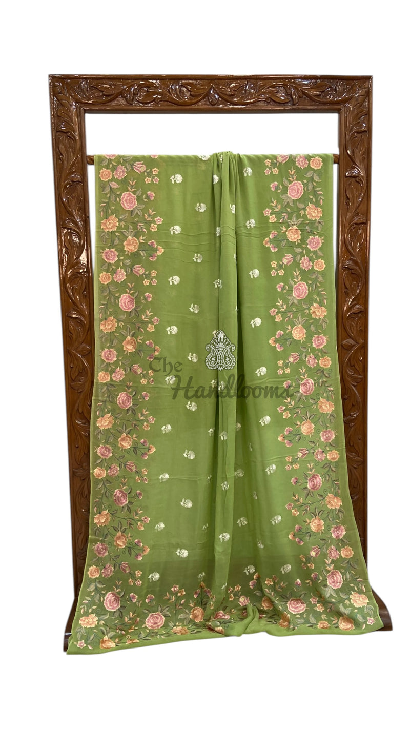Pure Georgette Chikankari Handloom Banarasi Saree - The Handlooms