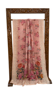 Pure Georgette Handloom Banarasi Saree - Chikankari With Digital Print - The Handlooms