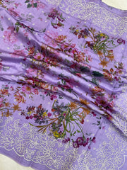 Pure Chiniya Silk Handloom Banarasi Saree Digital Print with Chikankari - The Handlooms