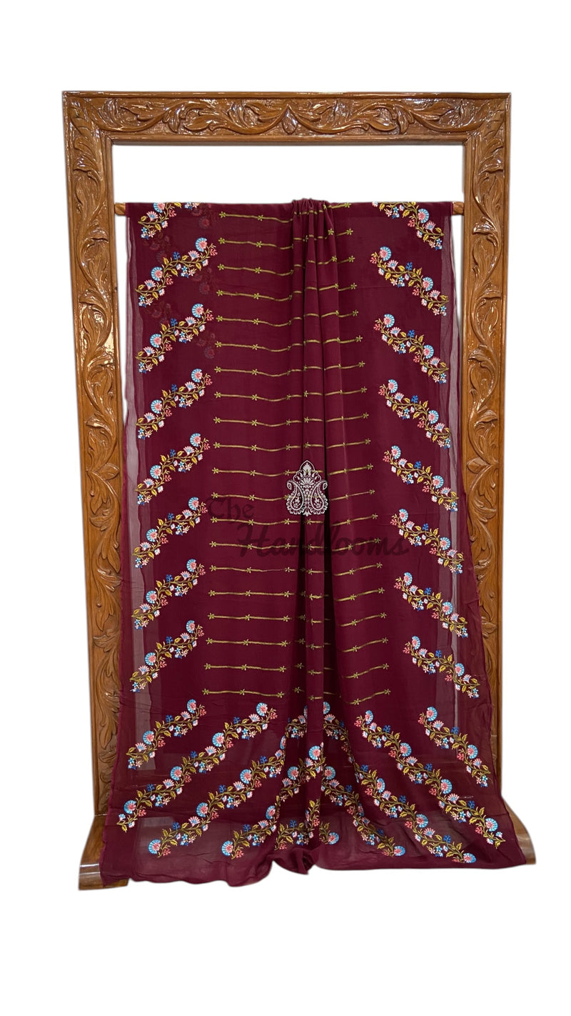 Pure Georgette Chikankari Handloom Banarasi Saree - The Handlooms