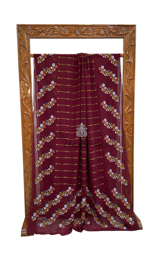 Pure Georgette Chikankari Handloom Banarasi Saree - The Handlooms