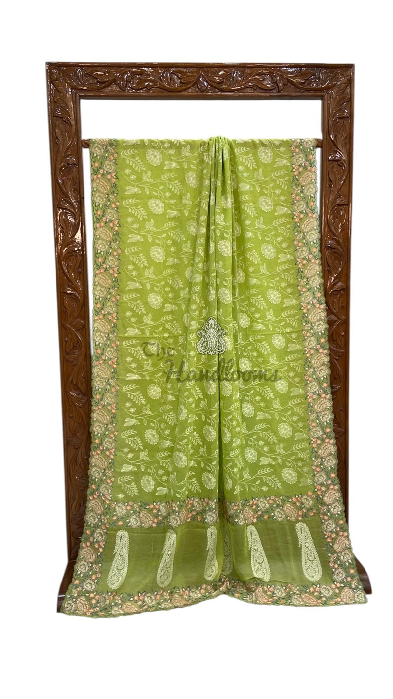 Pure Georgette Chikankari Handloom Banarasi Saree - The Handlooms