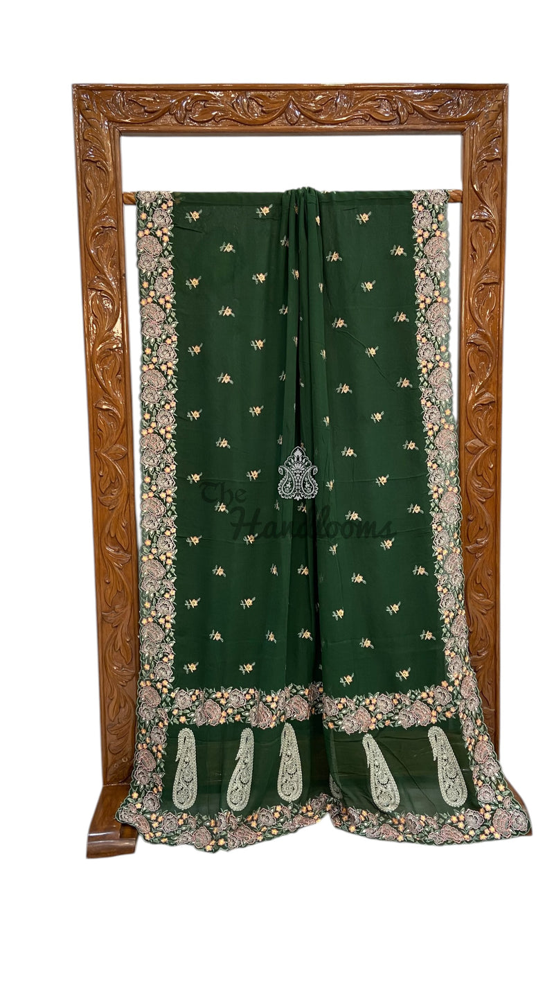 Pure Georgette Chikankari Handloom Banarasi Saree - The Handlooms