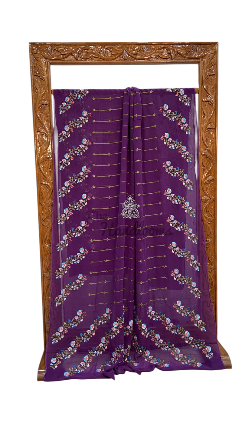 Pure Georgette Chikankari Handloom Banarasi Saree - The Handlooms