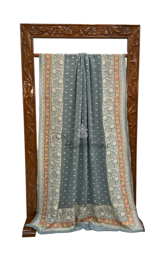 Pure Georgette Chikankari Handloom Banarasi Saree - The Handlooms