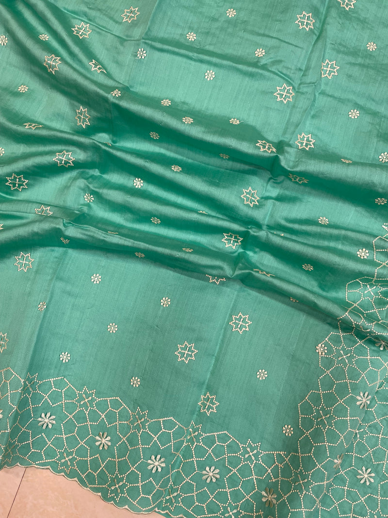 Pure Chiniya Silk Handloom Banarasi Saree with Chikankari - The Handlooms