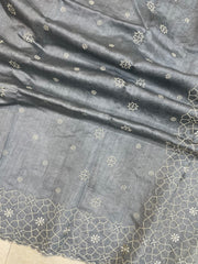Pure Chiniya Silk Handloom Banarasi Saree with Chikankari - The Handlooms