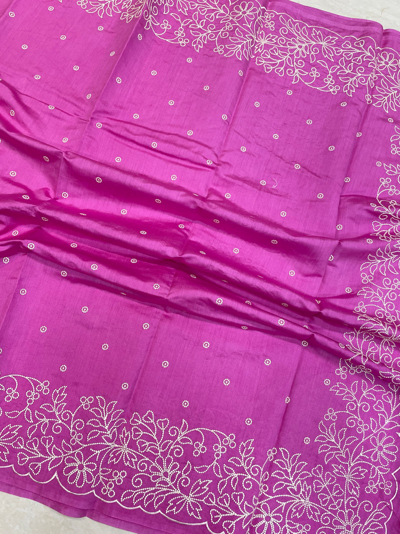 Pure Chiniya Silk Handloom Banarasi Saree with Chikankari - The Handlooms