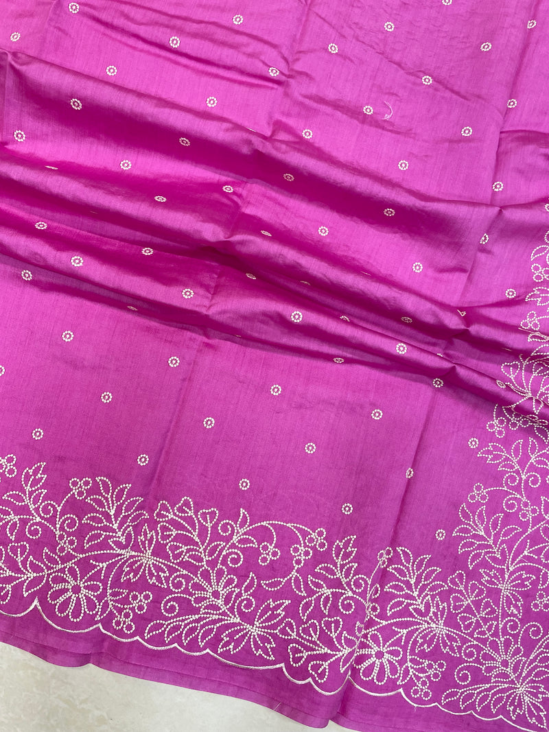 Pure Chiniya Silk Handloom Banarasi Saree with Chikankari - The Handlooms