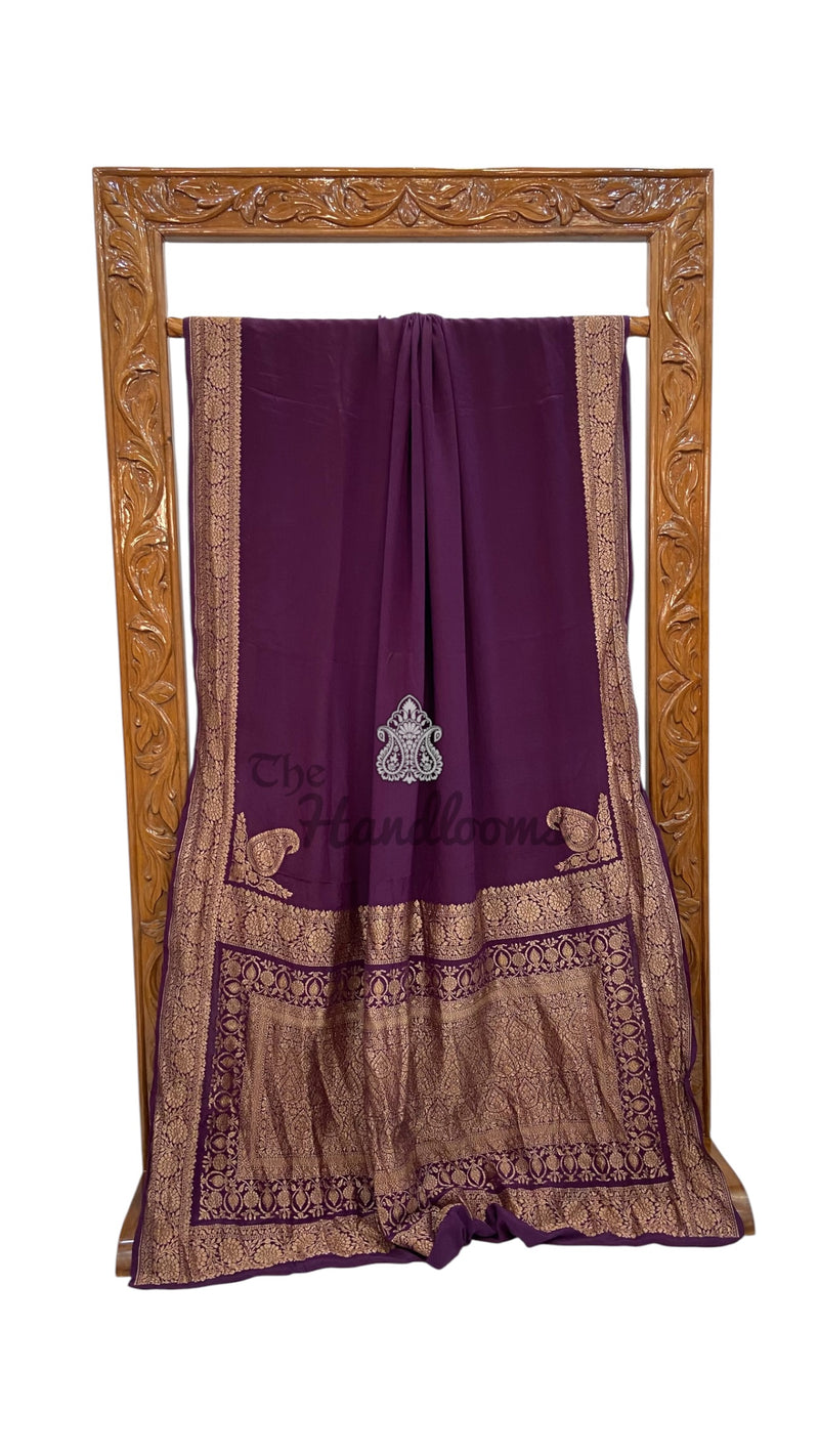 Pure Khaddi Crepe Georgette Handloom Banarasi Saree