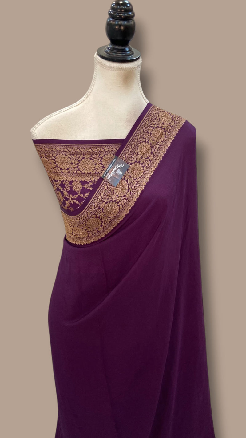 Pure Khaddi Crepe Georgette Handloom Banarasi Saree