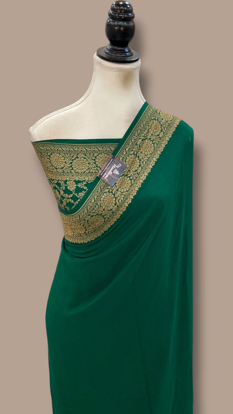 Pure Khaddi Crepe Georgette Handloom Banarasi Saree