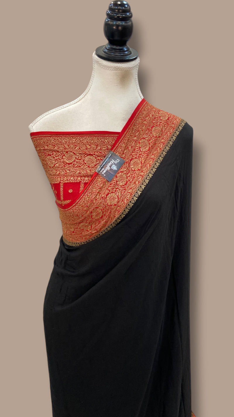 Pure Khaddi Crepe Georgette Handloom Banarasi Saree