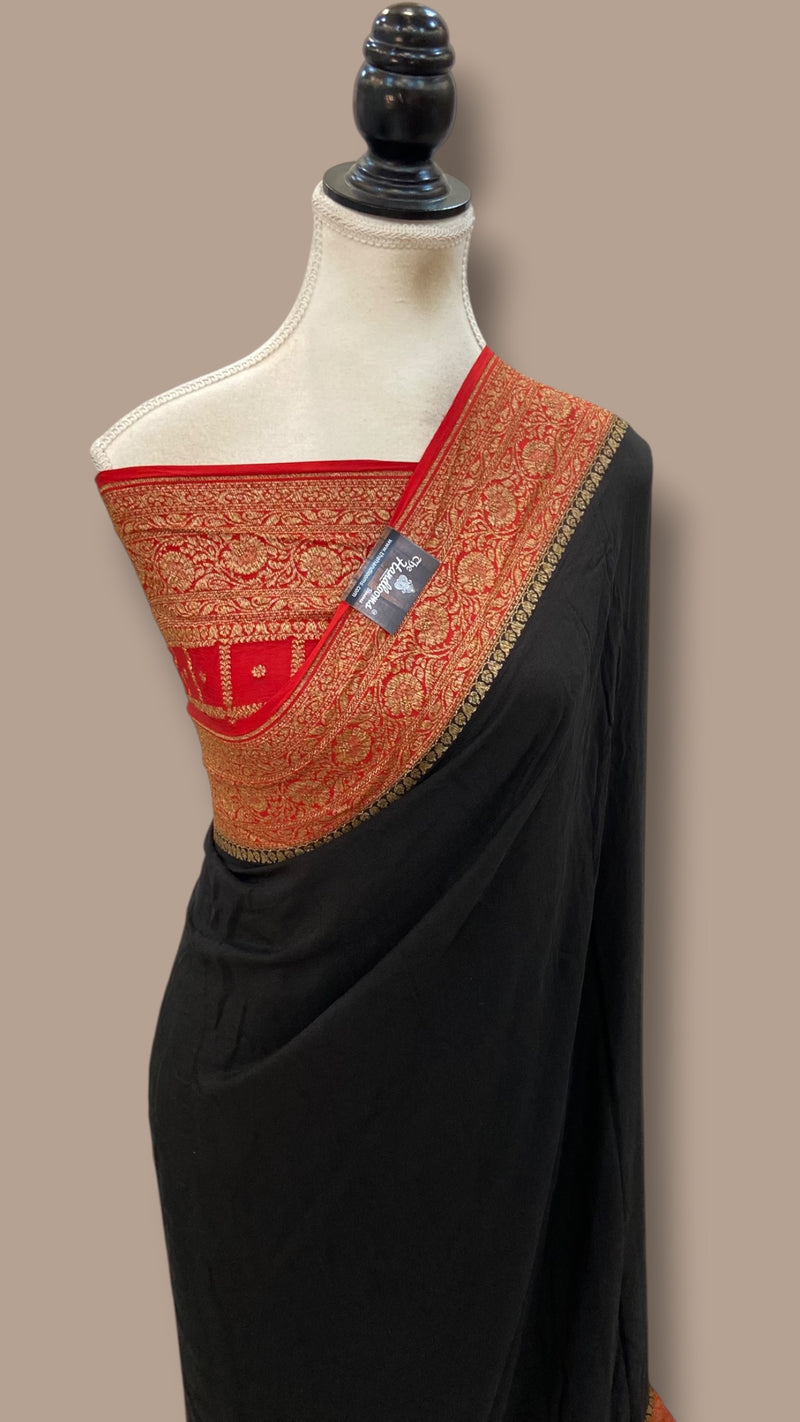 Pure Khaddi Crepe Georgette Handloom Banarasi Saree
