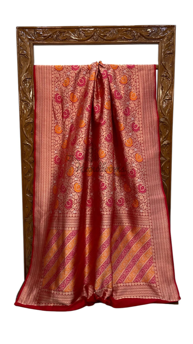 Regal Pure Katan Silk Banarasi Saree – Handwoven Tanchui Brocade - The Handlooms
