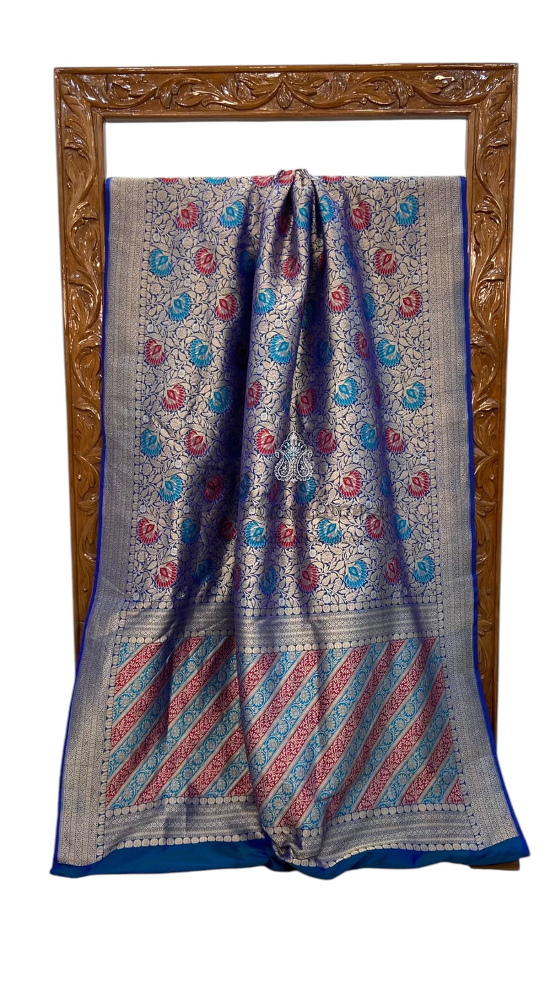 Regal Pure Katan Silk Banarasi Saree – Handwoven Tanchui Brocade - The Handlooms
